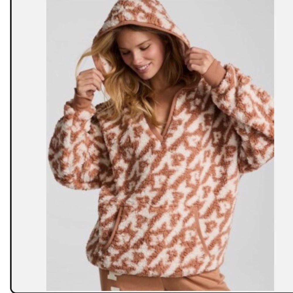 Victoria's Secret PINK cozy Fleece Sherpa Hoodie White & Toffee